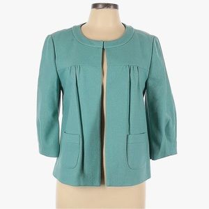 NWOT! Anthropologie Tabitha aqua wool blend 3/4 sleeve short jacket size 2
